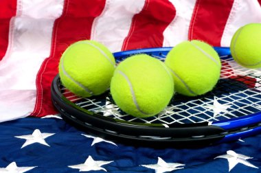 Tennis equipment on American flag clipart