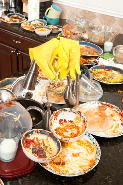 Dirty dishes and gloves clipart