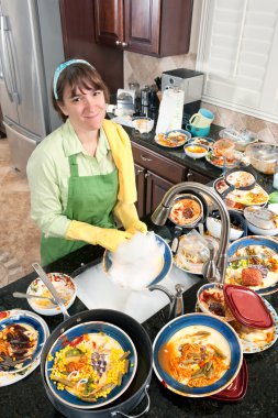 Woman washing dishes clipart