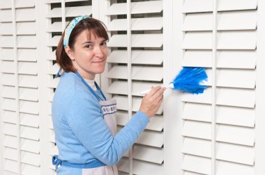 Maid cleaning shutters clipart