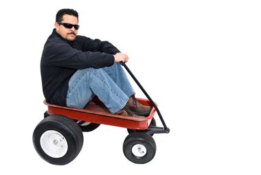 Red wagon and man clipart