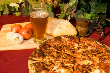Italian pizza and cold beer clipart