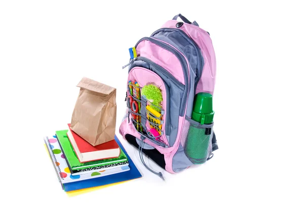 Kitap çantası ve öğle yemeği — Stok fotoğraf