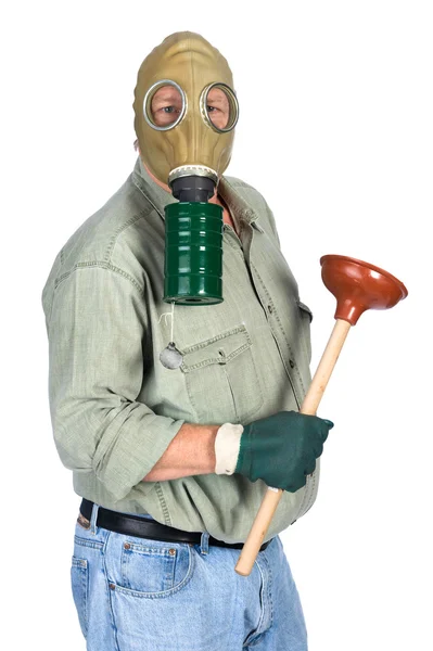 Encanador usando máscara de gás — Fotografia de Stock