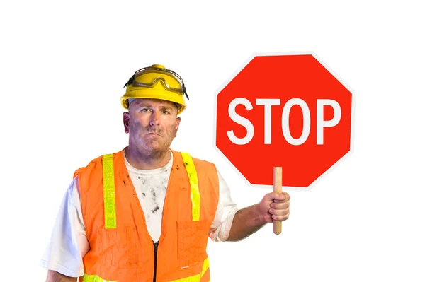 Obrero de la construcción con stop sign —  Fotos de Stock
