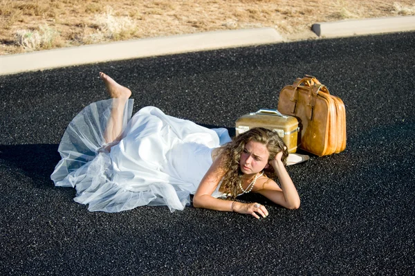 stock image Bride laying in street