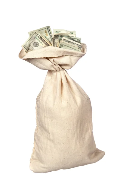 Burlap sack of cash — Stock Photo, Image