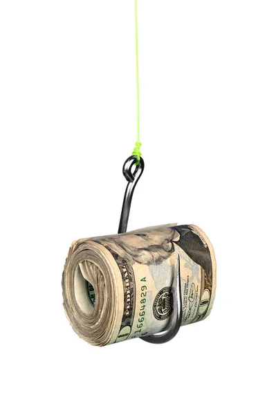 Contant geld op fishook — Stockfoto