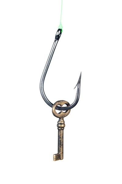 Fishook snagged skeleton key — Stock Photo, Image