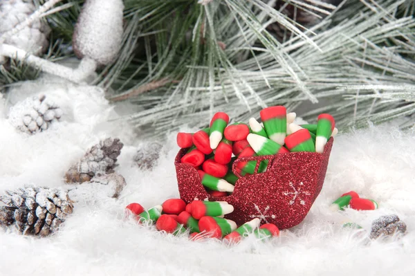 Noel candy atlı kızak içinde — Stok fotoğraf