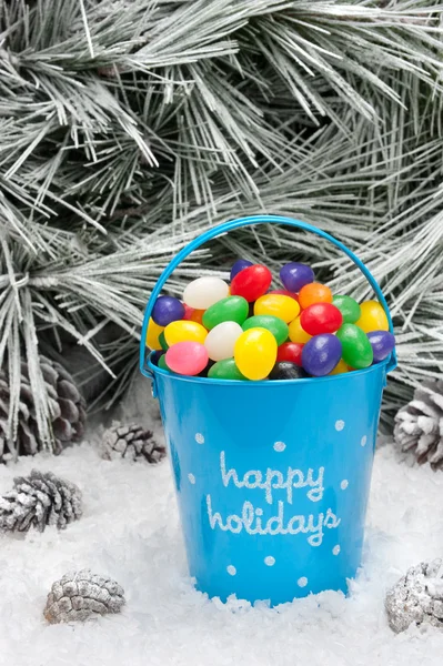 Noel candy dekoratif kova — Stok fotoğraf