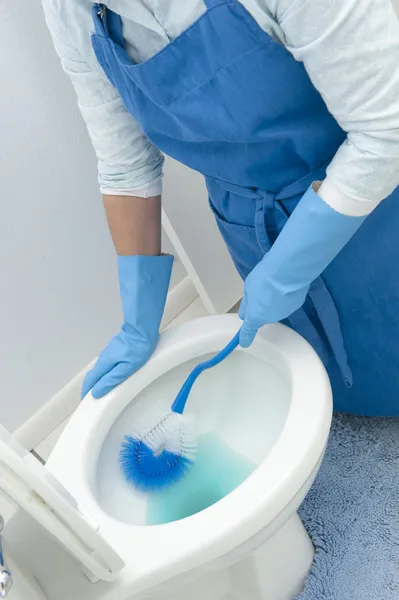 Kvinna rengöring toalett — Stockfoto