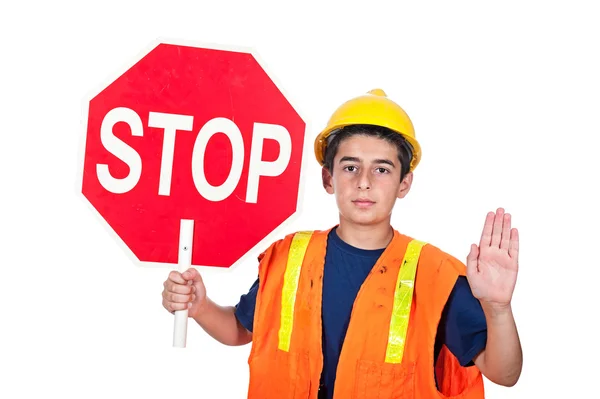 Boy holding stop sign — Stock Photo, Image