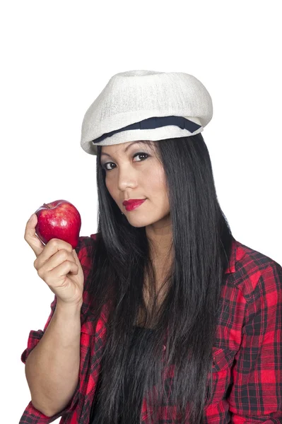 Ασιατική γυναίκα και το μήλο — Φωτογραφία Αρχείου