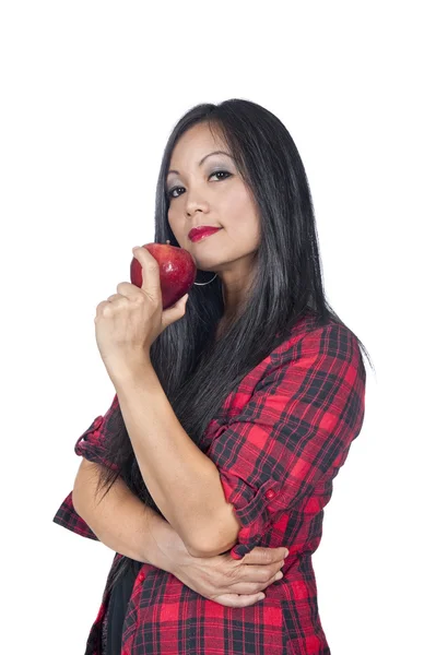 Ασιατική γυναίκα και το μήλο — Φωτογραφία Αρχείου