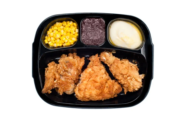 Chicken TV dinner in plastic tray — Stock Photo, Image