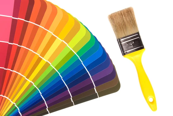 Paint color cards and brush — Stock Photo, Image