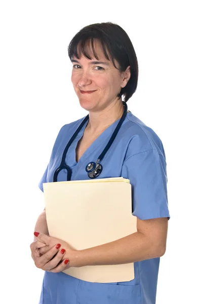 Vrouwelijke arts met patiëntendossiers — Stockfoto
