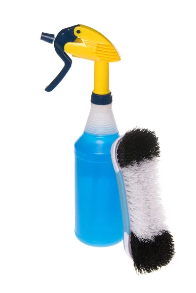 Spray detergente e spazzola — Foto Stock