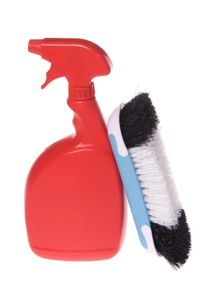 Spray bottiglia di detergente con pennello — Foto Stock