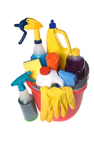 Secchio di prodotti per la pulizia — Foto Stock