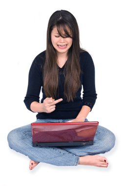 Frustrated woman and laptop clipart