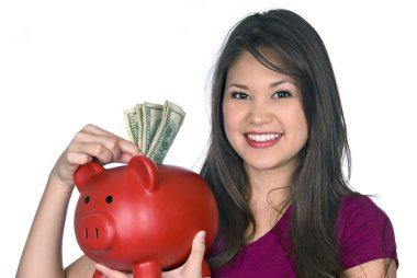 Woman with piggy bank clipart