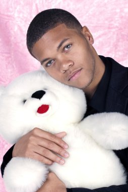 African American holding teddy bear clipart