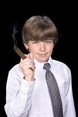 Boy in business attire smoking cigar clipart