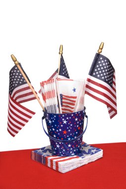 July Fourth napkins and American flags clipart
