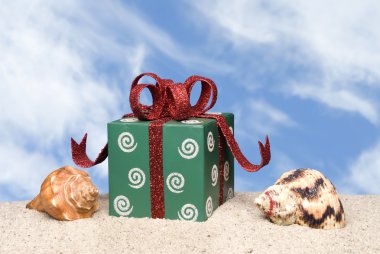 Christmas present on beach clipart