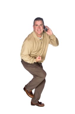 Man excited on cell phone clipart