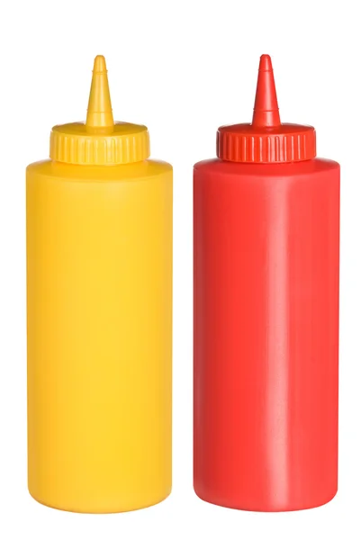 Ketchup e mostarda apertar garrafas — Fotografia de Stock