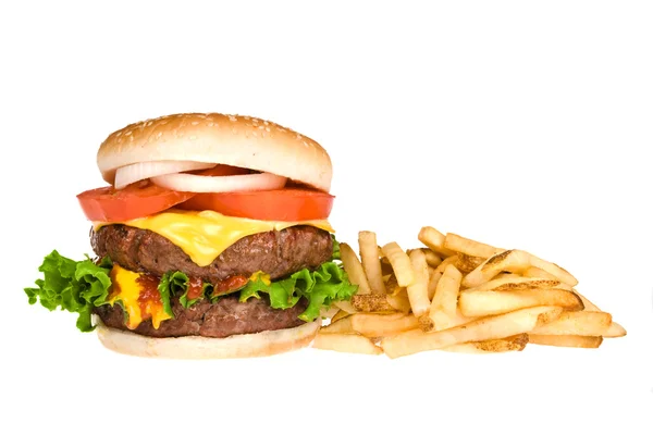 Hamburger a hranolky — Stock fotografie