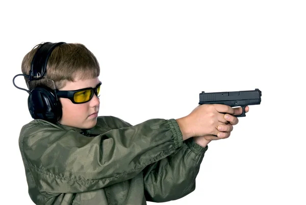 Fiú, és a pisztoly biztonsági — Stock Fotó