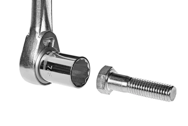 Socket wrench and bolt — Stok fotoğraf