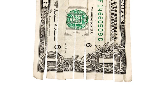 Strimlad dollarsedel isolerad på vit — Stockfoto