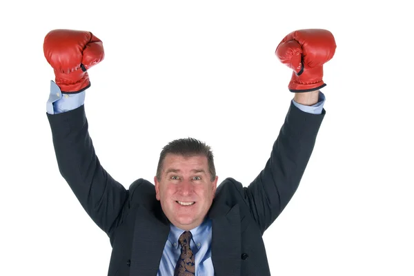 Победа бизнесмена в боксе — стоковое фото