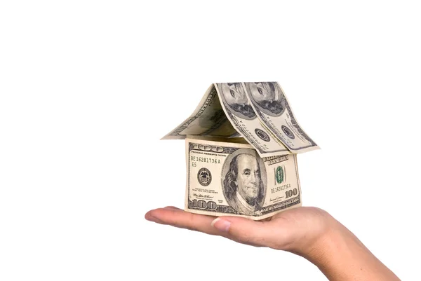 Geld huis geïsoleerd op wit — Stockfoto