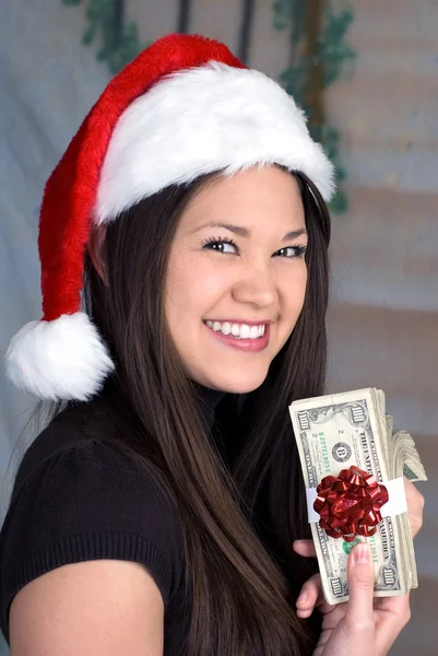 Jul kontanter och vacker kvinna — Stockfoto
