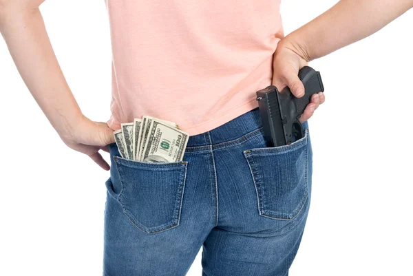 현금 및 여자 및 총 — 스톡 사진
