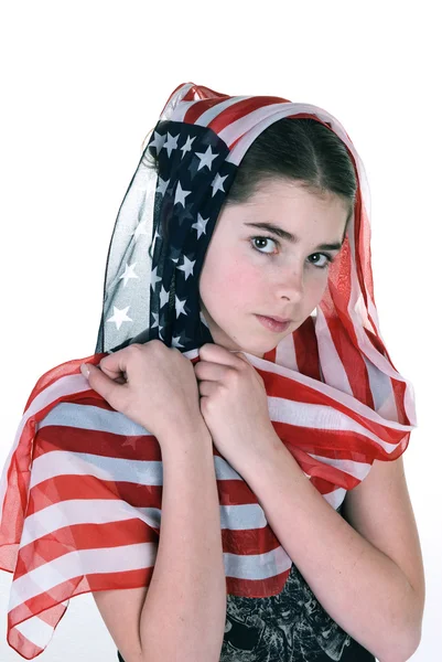 Jong meisje met hoofdtooi sjaal — Stockfoto
