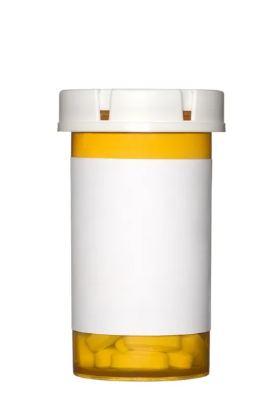 Bottiglia pillola su sfondo bianco — Foto Stock