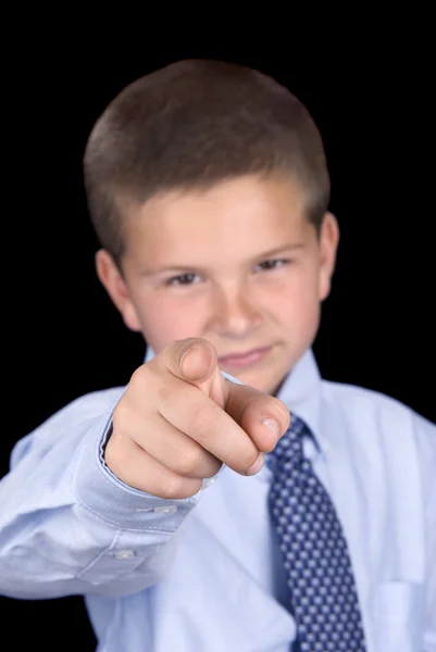 Boy pointing with index finger — Stock Photo, Image
