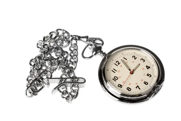흰색 배경에 있는 소형 시계 — 스톡 사진