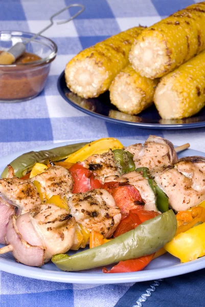 Barbecued chicken kebab dinner — Stock Photo, Image