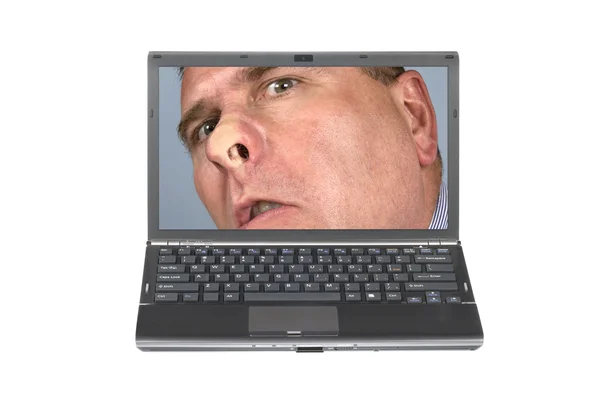 Laptop and nosey man — Stock Photo, Image