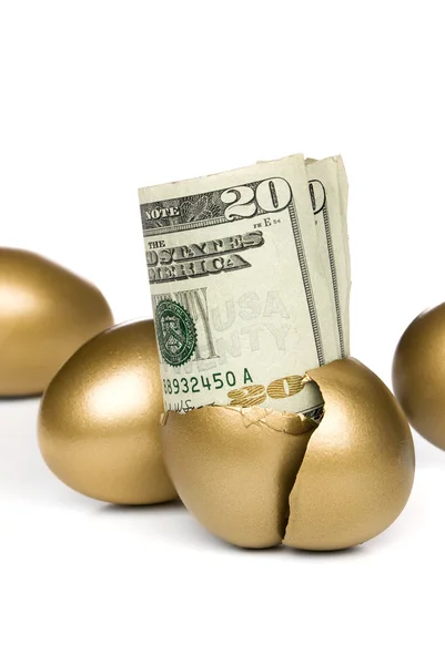 現金と黄金の卵を孵化 — ストック写真