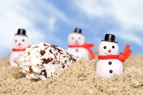 Snowmen on beach — Stock Photo, Image