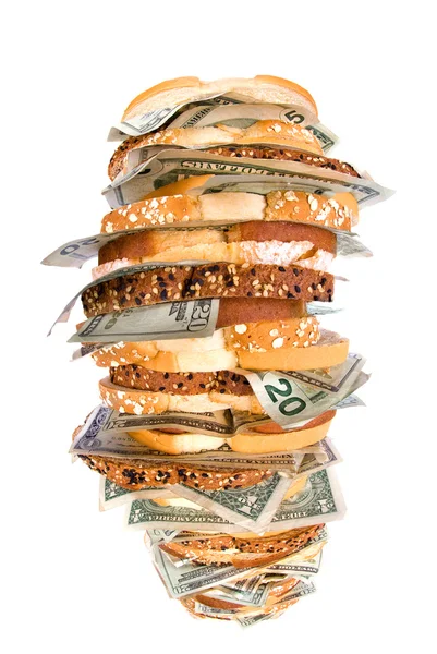 Geld sandwich — Stockfoto